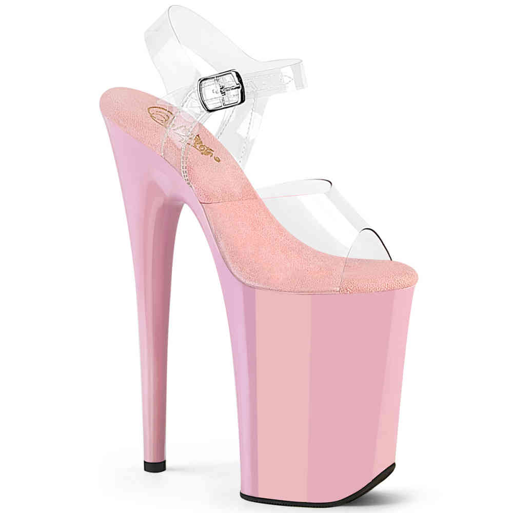 Pleaser - INFINITY-908 Sandale à bride à la cheville, Pole dance chaussures - Transparent/Rose